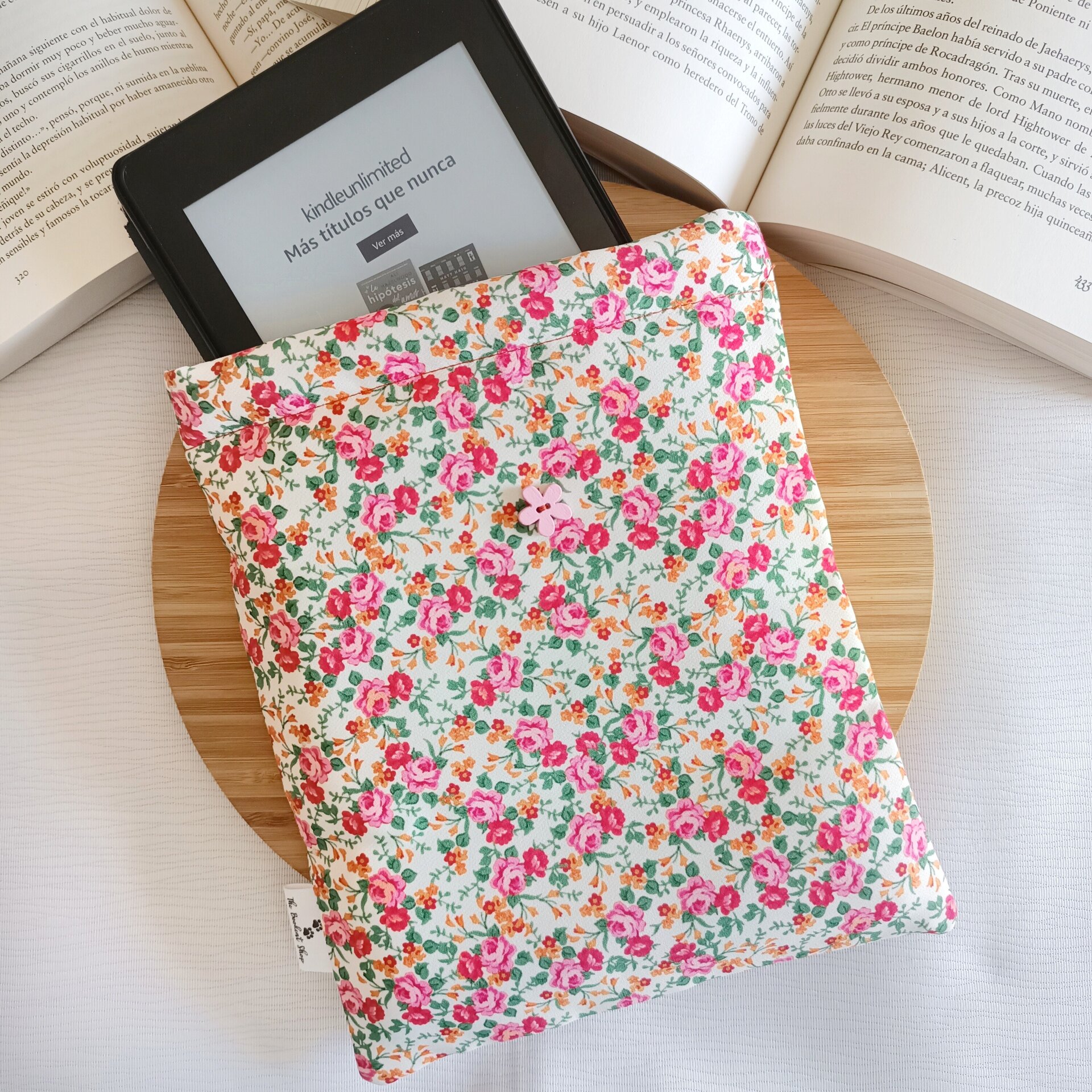 Funda de libro - Diseño floral con pequeñas flores rosas y sutiles - 5