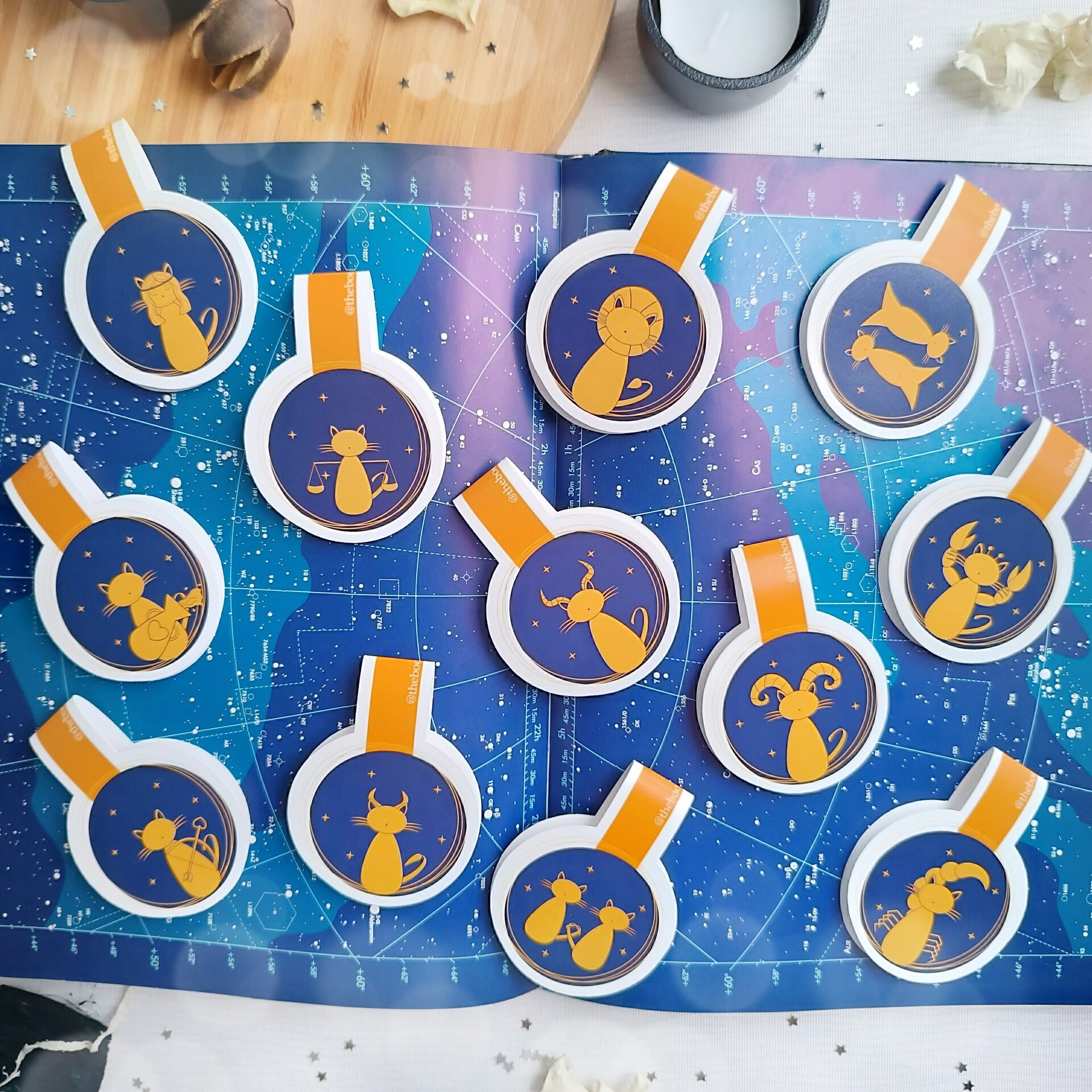 Gatos astrológicos - Marcapáginas magnéticos zodiacales para lectoras místicas - 25