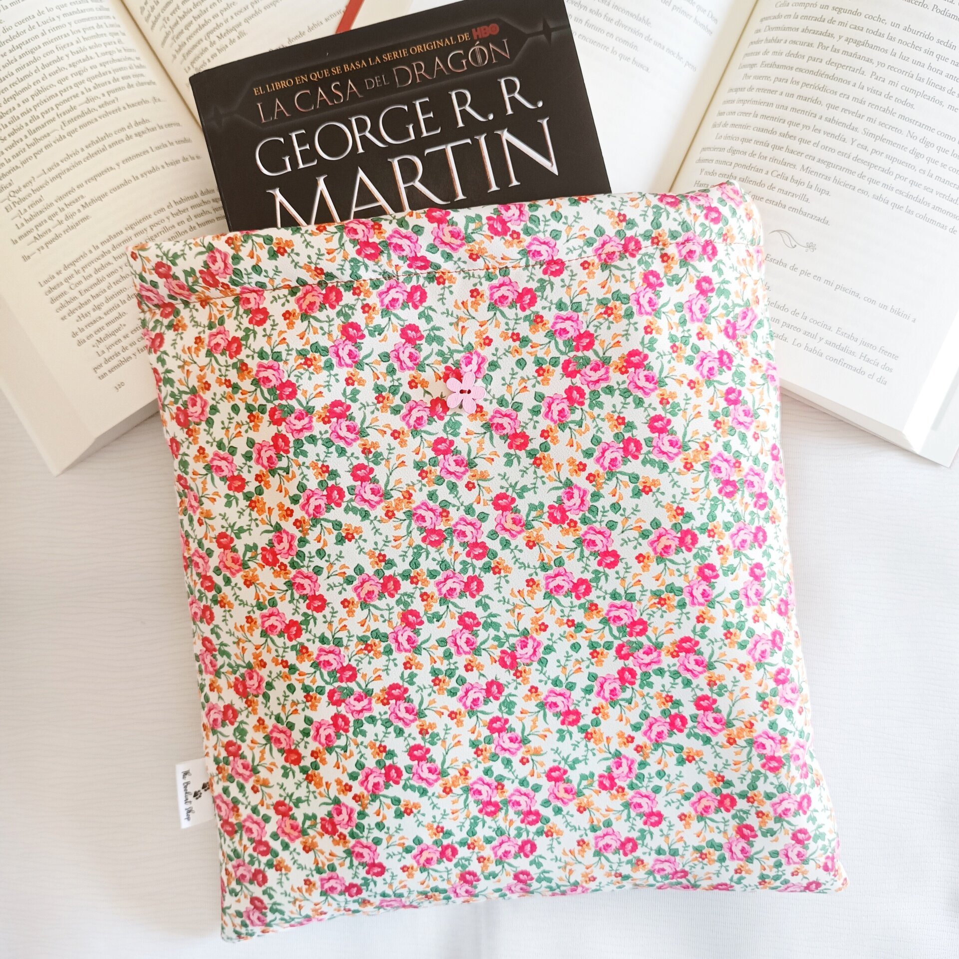 Funda de libro - Diseño floral con pequeñas flores rosas y sutiles - 2