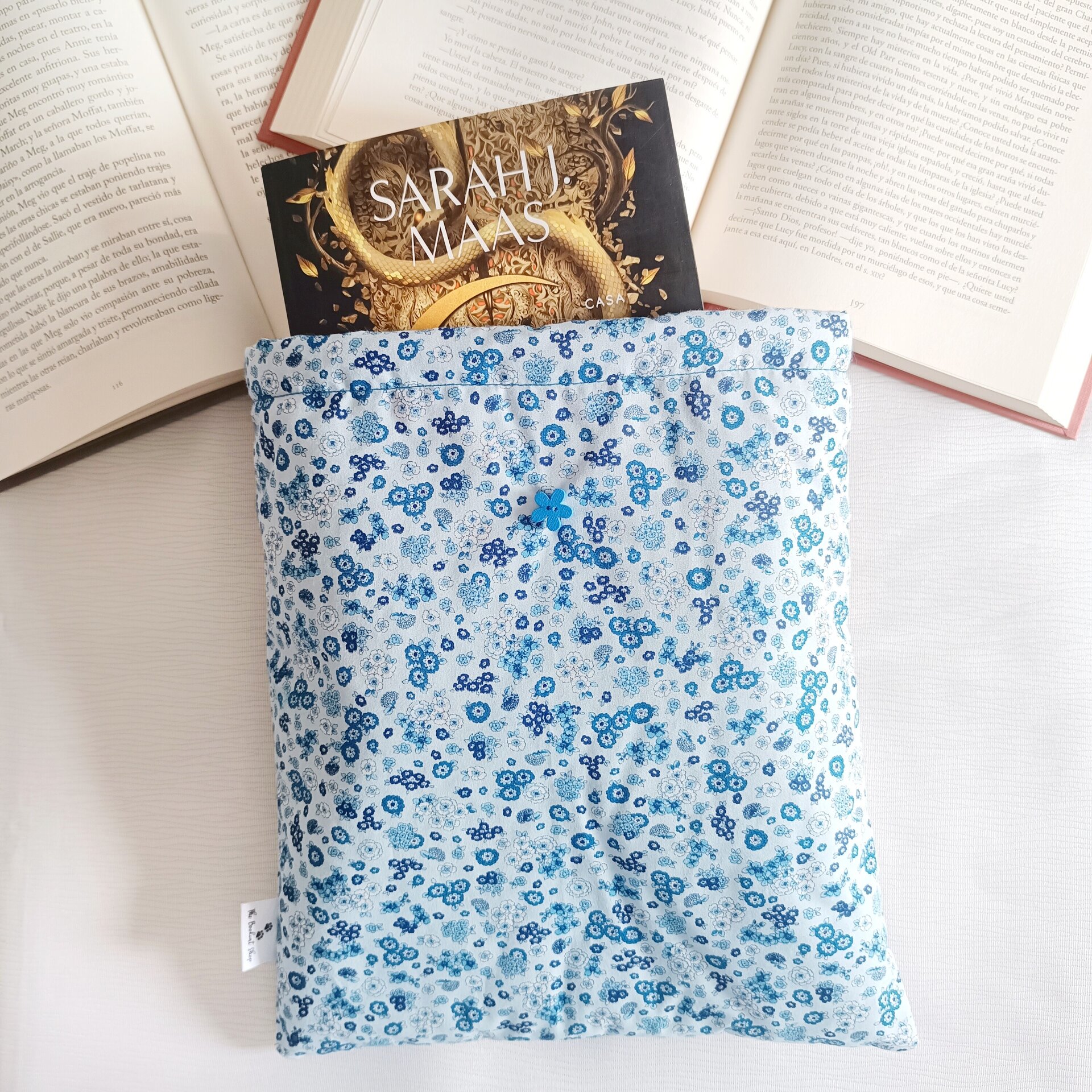 Funda de tela - Motivos florales azules para proteger tus libros - 8